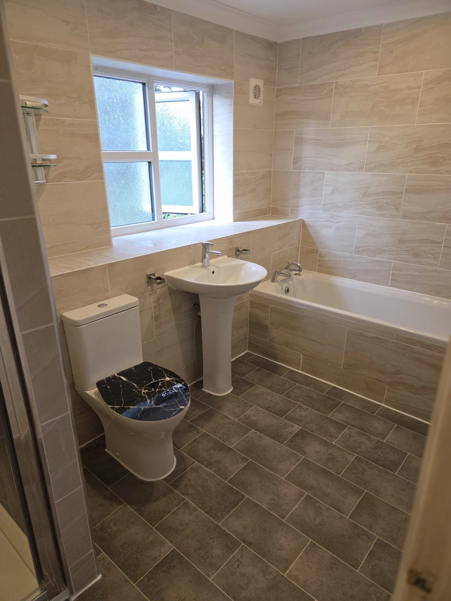 Bathroom Redo, Extending Shower, Tiling and Vinyl Flooring